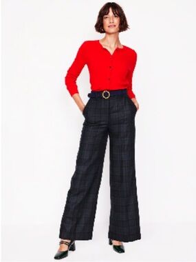 Boden Westbourne Navy Tartan Plaid Wide-Leg Trousers